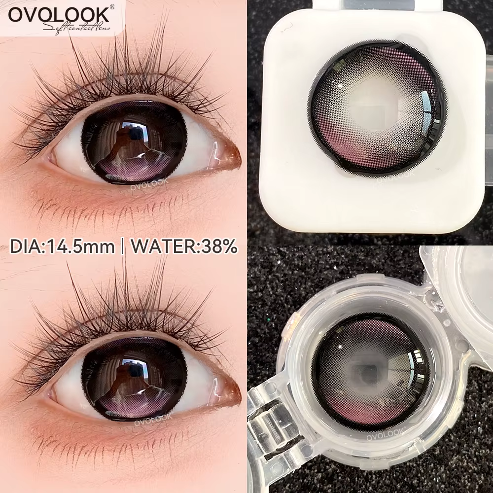 OVOLOOK - 2 paires de lentilles de contact colorées cosmétiques de grand diamètre, violet/bleu/noir/