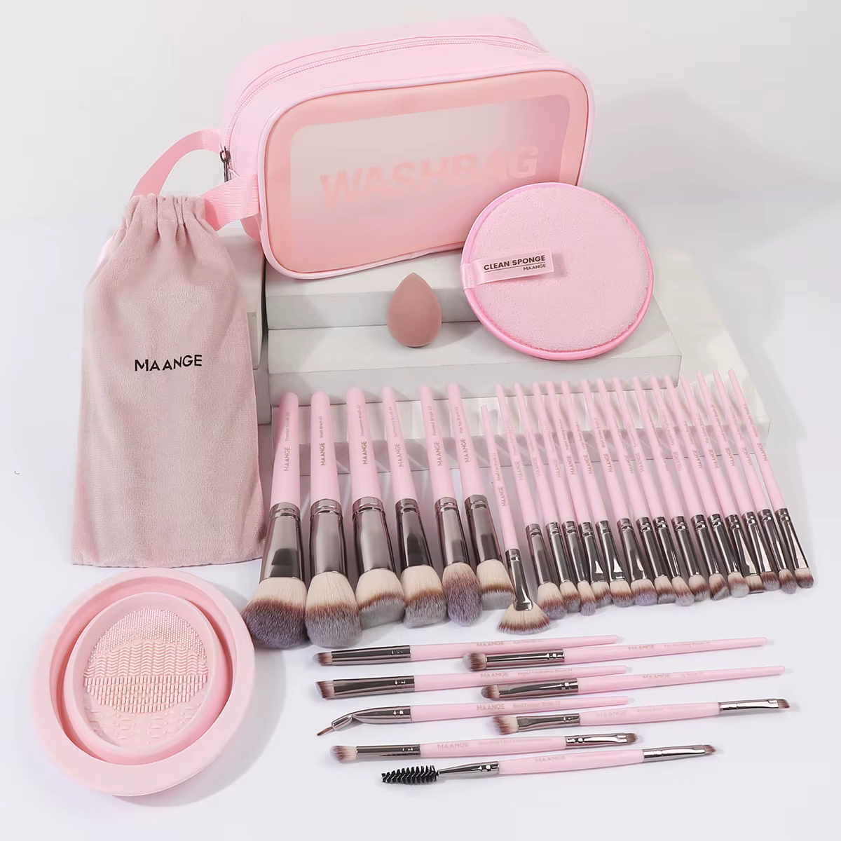 MAANGE-Ensemble d'éponges bouffantes avec sac, kit d'outils de maquillage, fond de teint, fard à bar