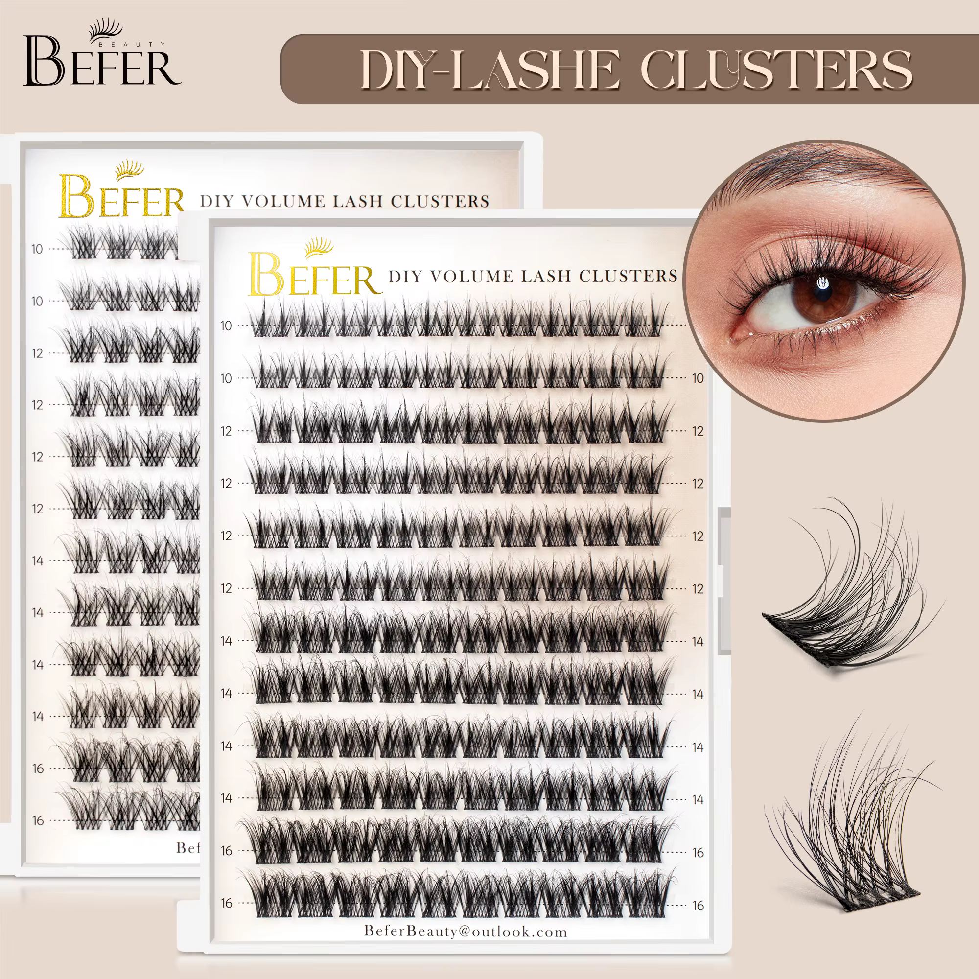 Befer 144 pièces grappes de cils 3D naturel moelleux grappe cils bricolage Extension de cils 10-16mm