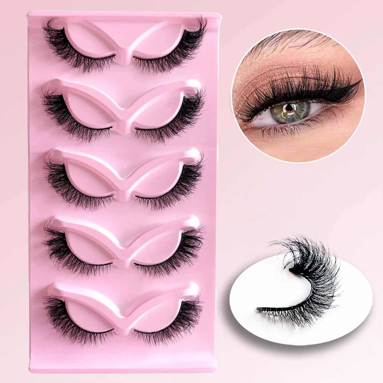 5 paires de faux cils en faux vison effet œil de chat, look maquillage naturel, pour usage cosmétiqu