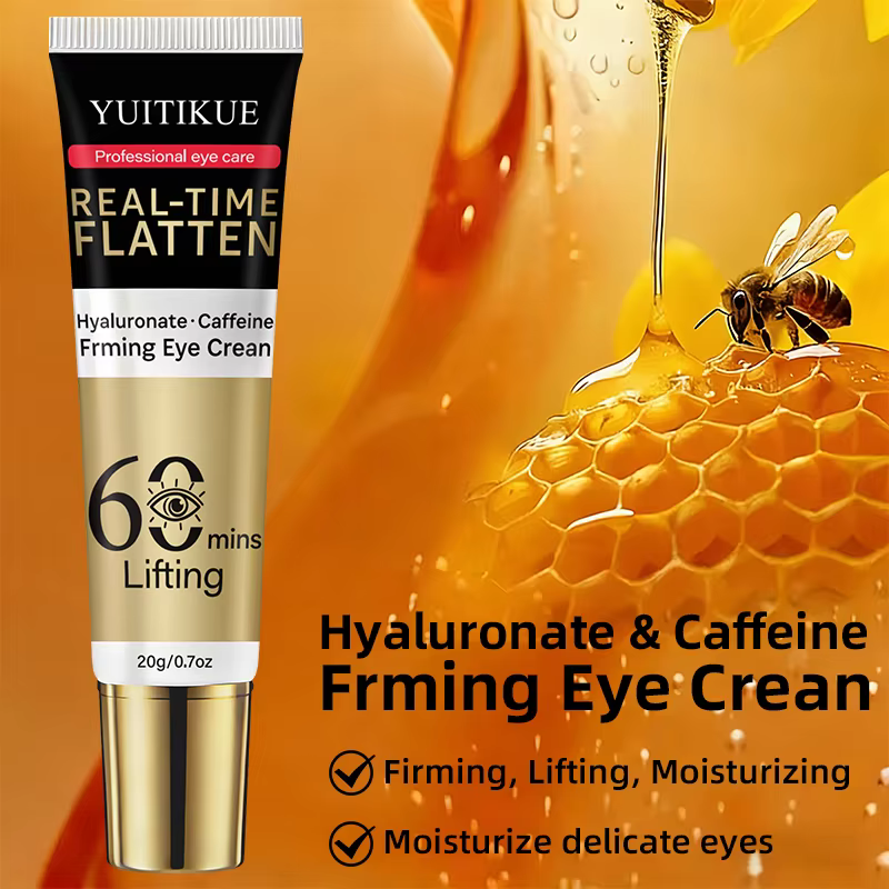 YUITIKUE Crème liftante pour les yeux 60 min 20g - Hyaluronate & Caféine, Effet tenseur instantané,