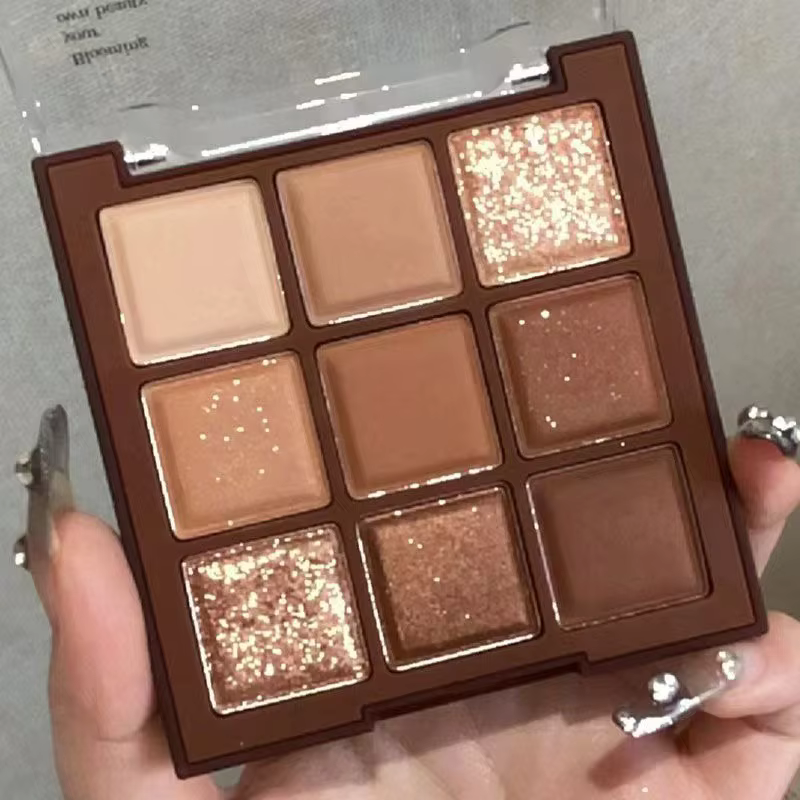 Palette de fards à paupières chocolat 9 couleurs, mat, nacré, paillettes, terre, maquillage