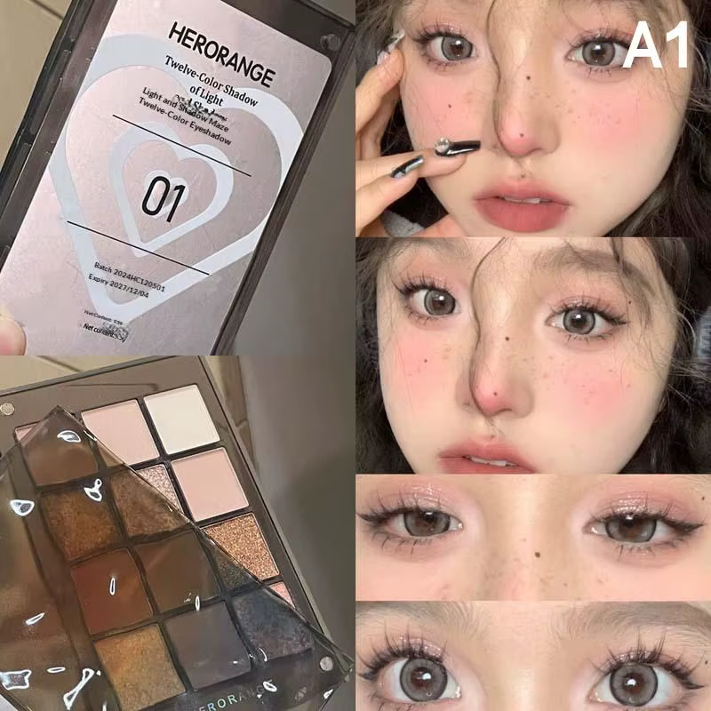 Palette de fards à paupières HERORANGE 12 couleurs avec plusieurs teintes pour tous les looks de maq