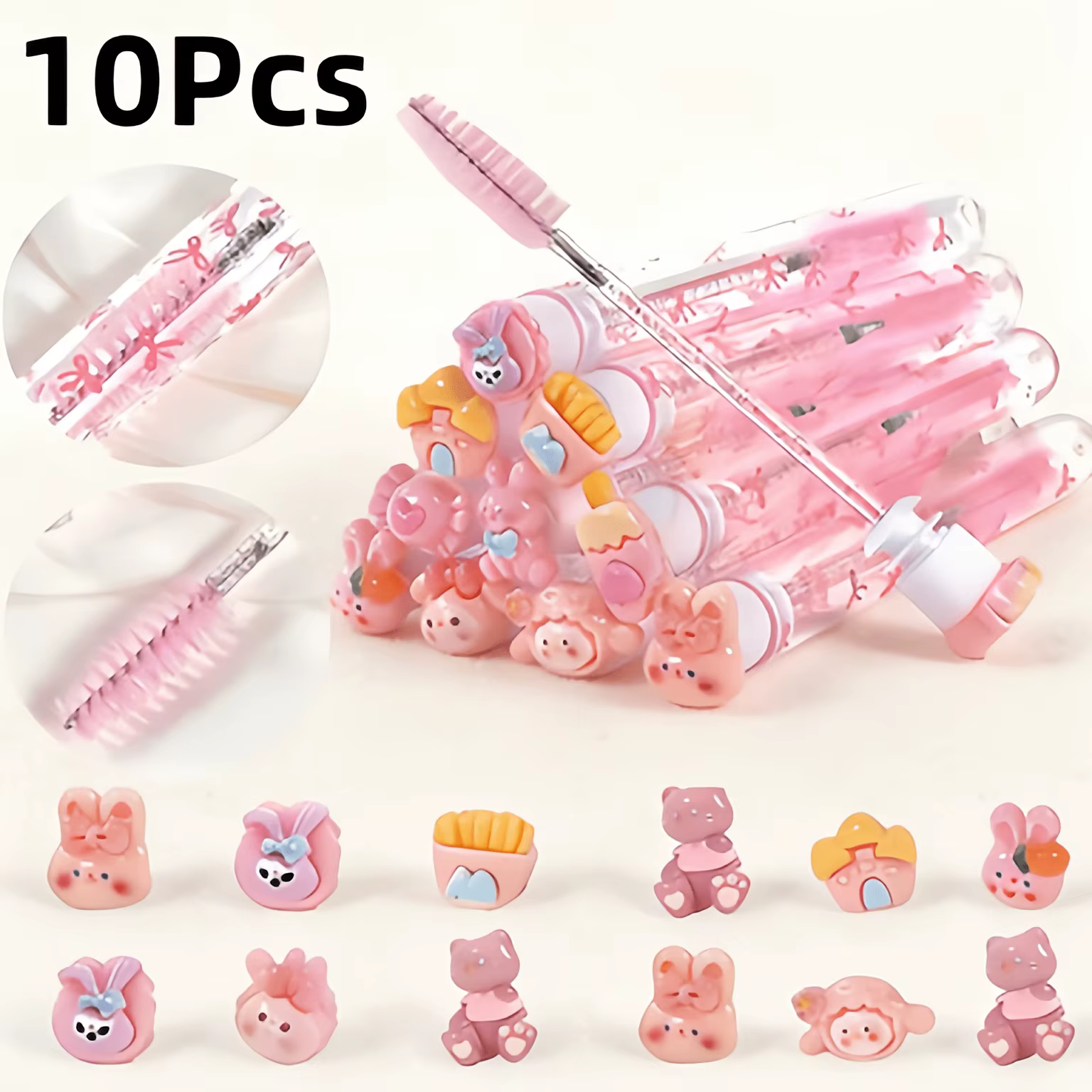 10 brosses à mascara roses en forme de dessin animé avec étui à nœud papillon, applicateur anti-pous