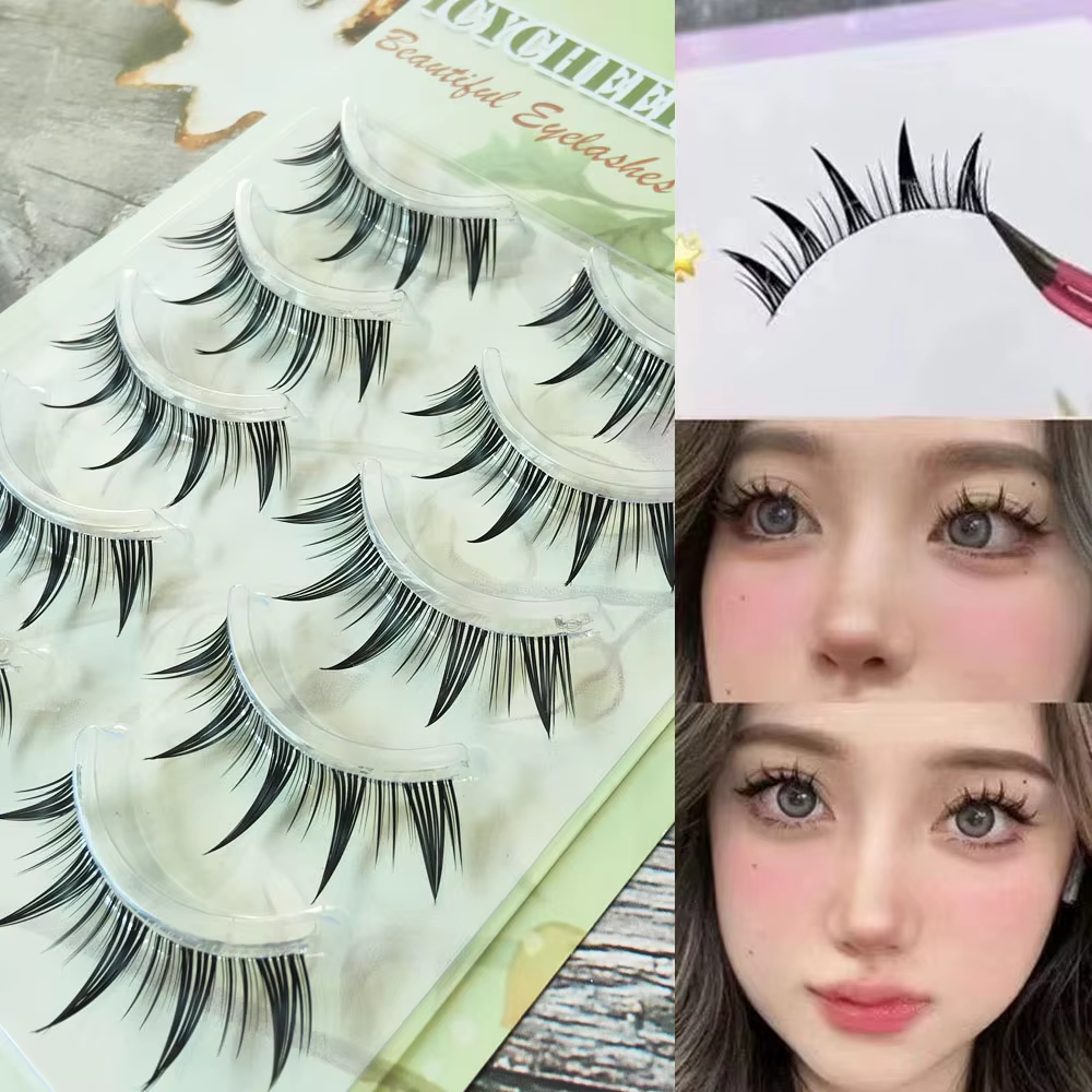Faux cils naturels longs œil de chat, extension de cils manga faits à la main, bande croisée, maquil