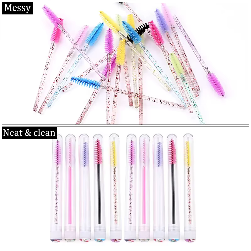 Tube de brosse à sourcils en diamant jetable, brosse à cils en cristal réutilisable, ensembles de ma