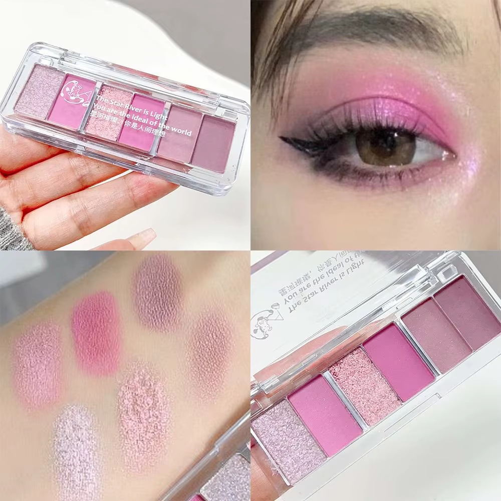 Palette de fard à barrage rose naturel, 6 documents, 256 paillettes, 402, rouge pigmenté, scintillan