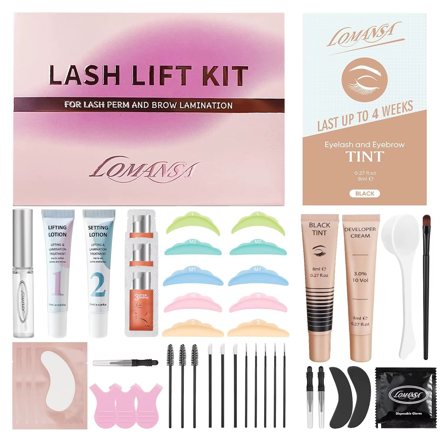 Lomansa Kit de rehaussement et de couleur pour cils, Kit de permanente de cils, recourbé, permanente