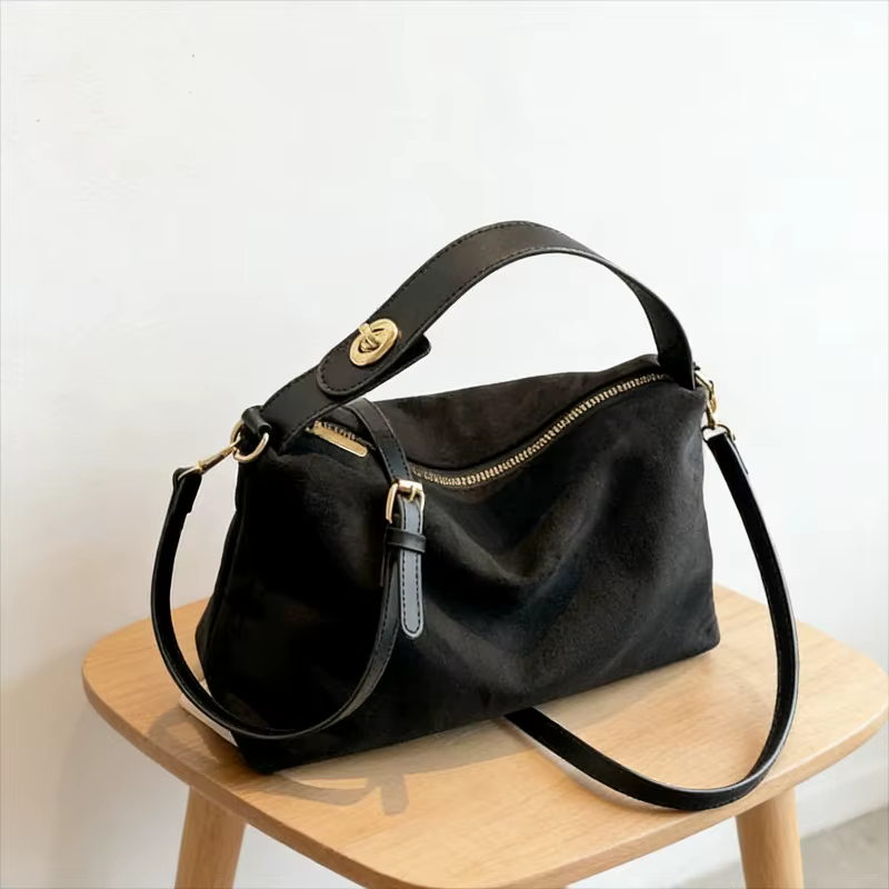 Sac à bandoulière en Faux daim avec fermeture éclair, couleur unie, sacs décontractés simples et exq