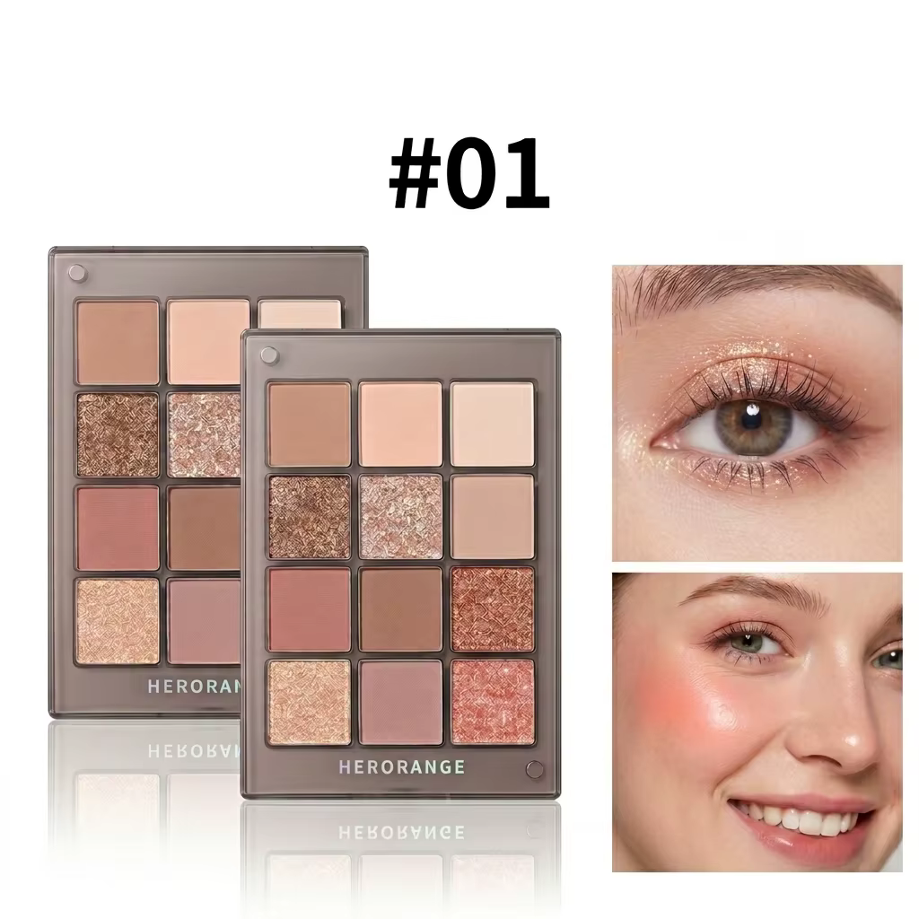 Palette de fards à paupières Herorange 12 couleurs, fini mat et scintillant, sans paillettes qui s'e
