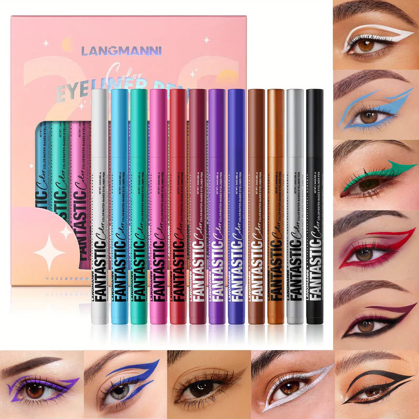 Eyeliner 12 couleurs imperméable, à séchage rapide, résistant à l'huile et sans taches, ensemble d'e