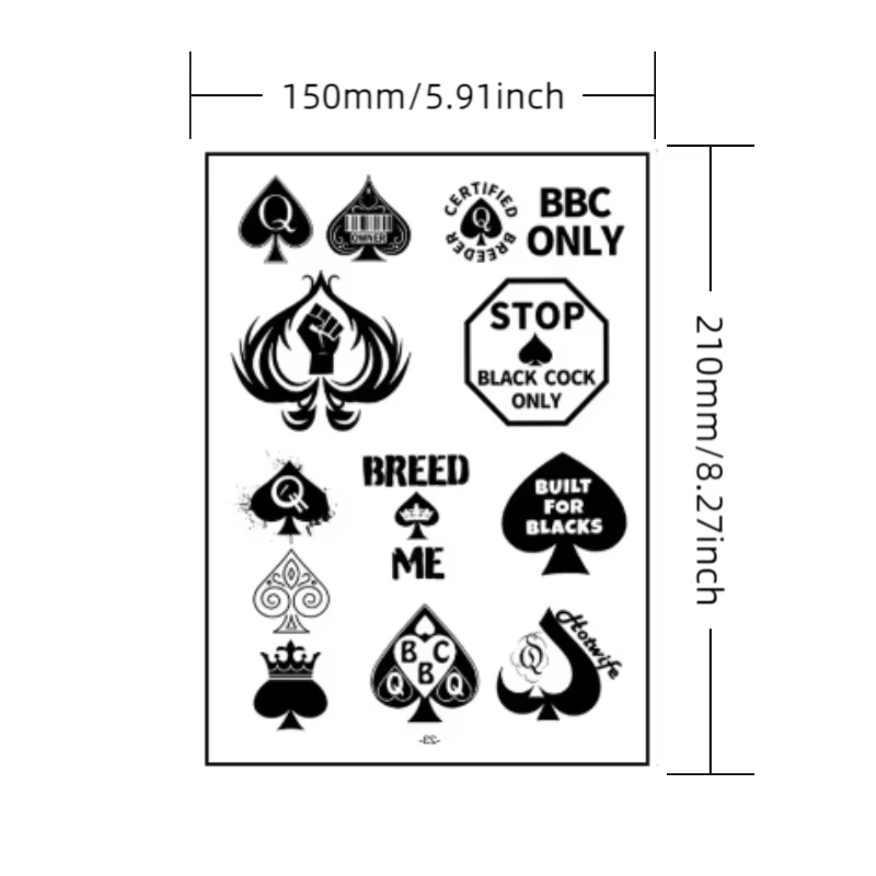 Tatouages temporaires imperméables motif Pique de poker pour femmes, faux tatouages autocollants pou