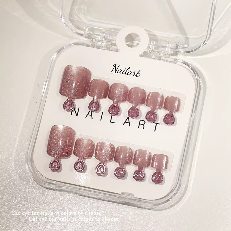 Faux Ongles 10 Pièces/Boîte, French Brillant Effet Œil de Chat, Courts Carrés, à Presser, Couverture