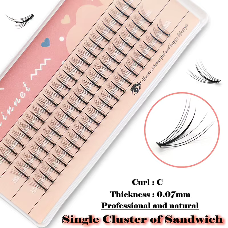 Anlinnet 60 bouquets de cils en forme de sandwich, aspect naturel et moelleux, faux cils, cils manga