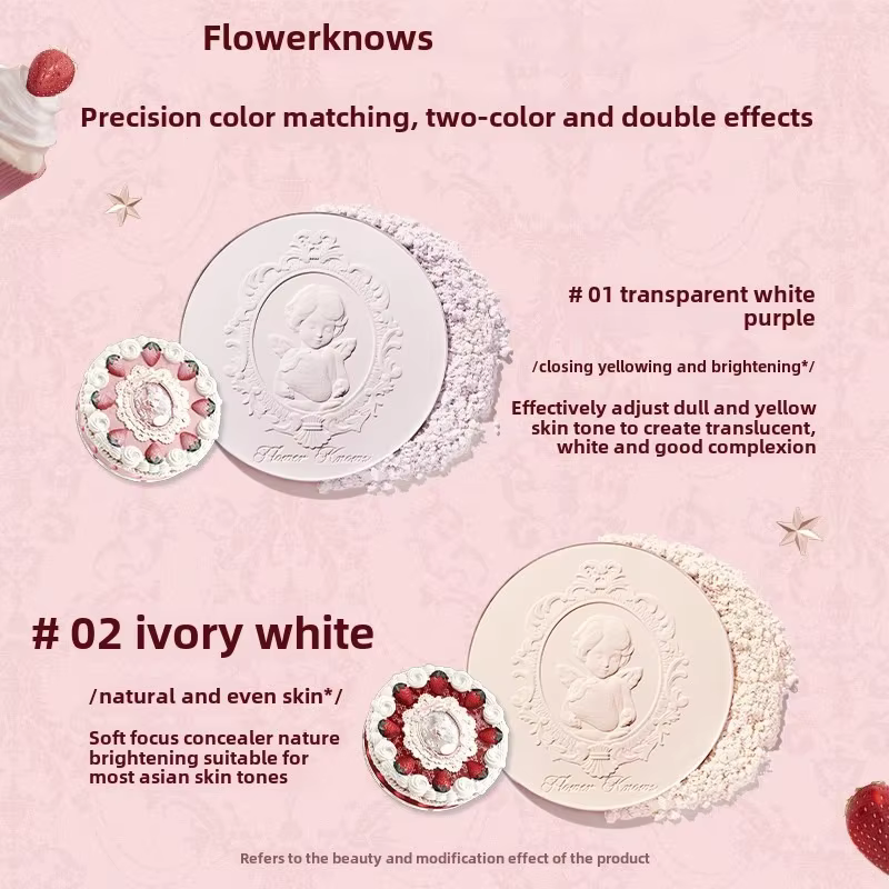 Flower Knows Collection de cupidon aux fraises poudre pressée fond de teint en poudre de maquillage