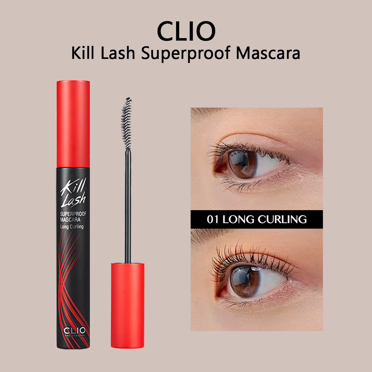 Mascara CLIO Kill Lash Superproof, Formule Volumisante, Léger et Sans Grumeaux, Défini et Séparé, Co