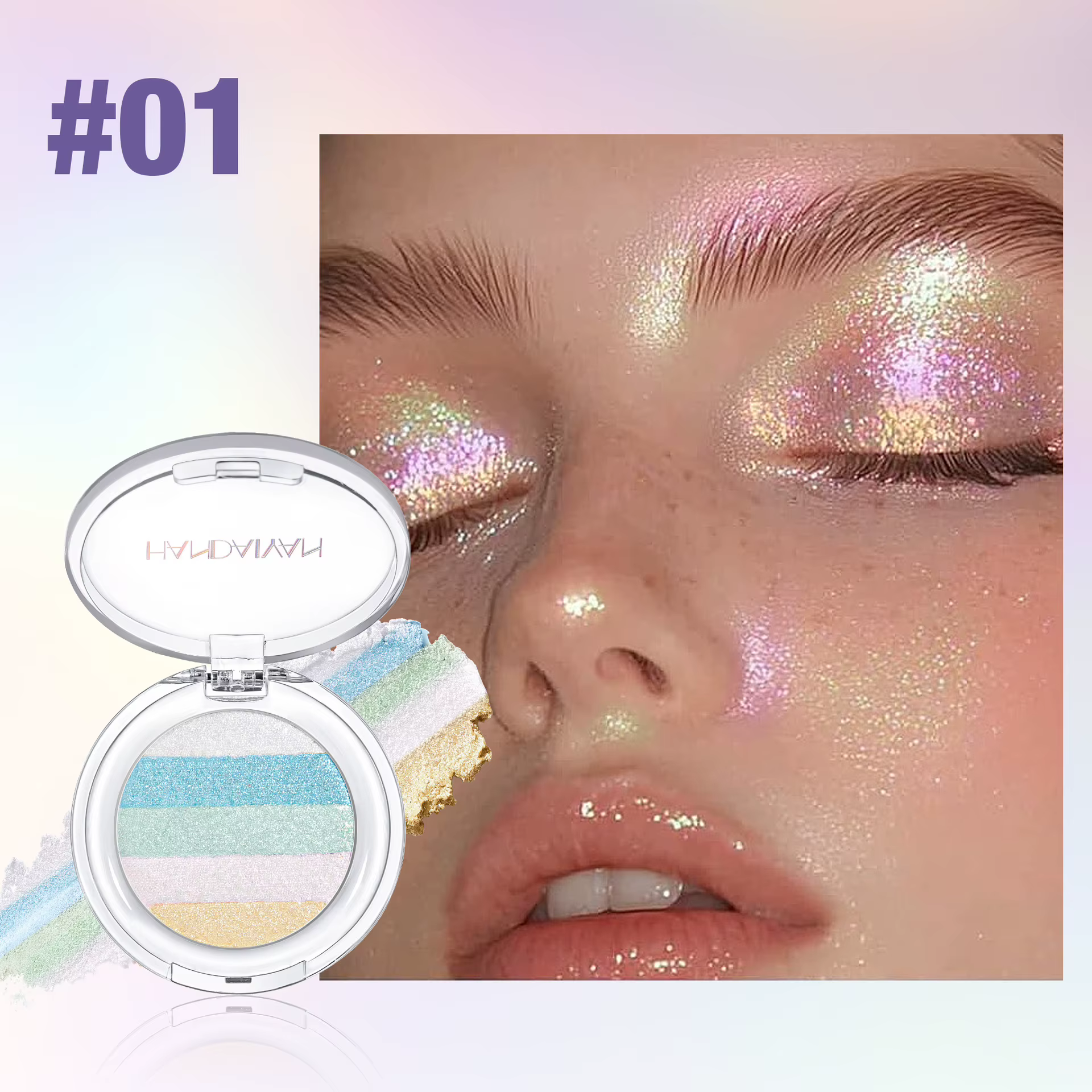Palette de fards à paupières caméléon, 5 couleurs, bleu irisé, holographique, pigment élevé, pour fê