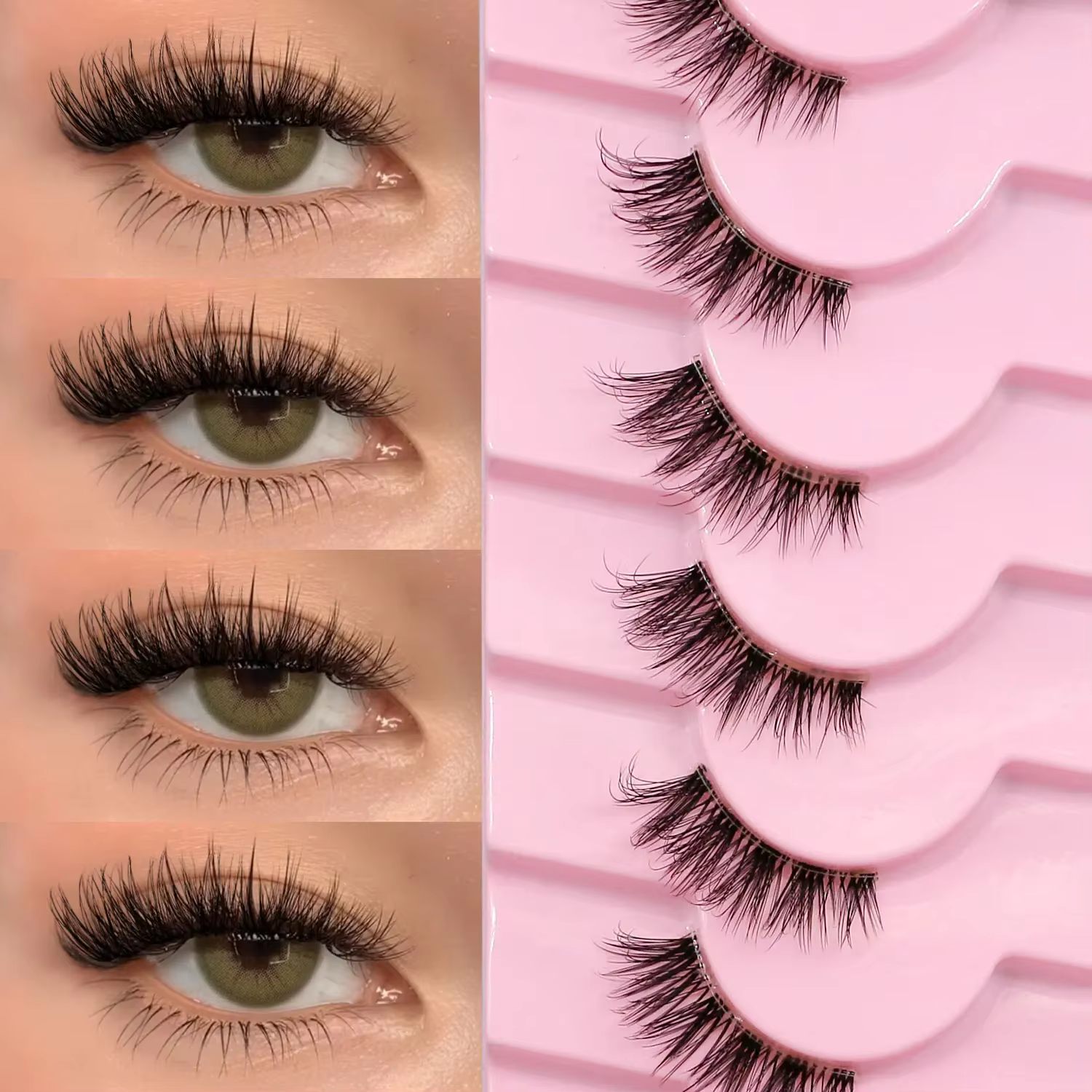 Veltrinay – demi-cils naturels pour chat, doux et vaporeux, avec bande Invisible transparente, faux