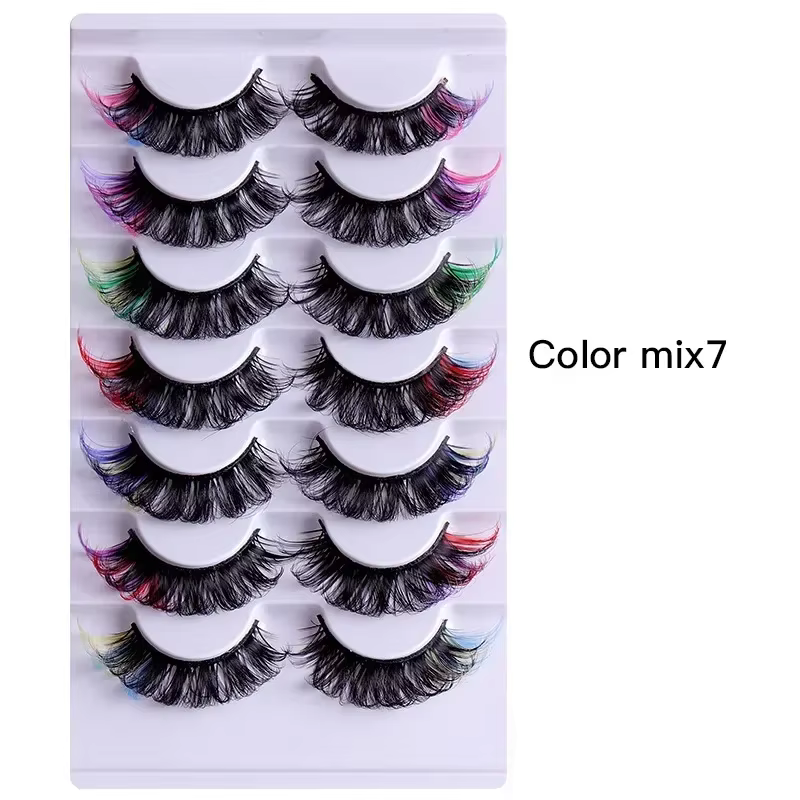 7 paires de faux cils colorés 3D Faux vison cils moelleux russe naturel épais cils moelleux