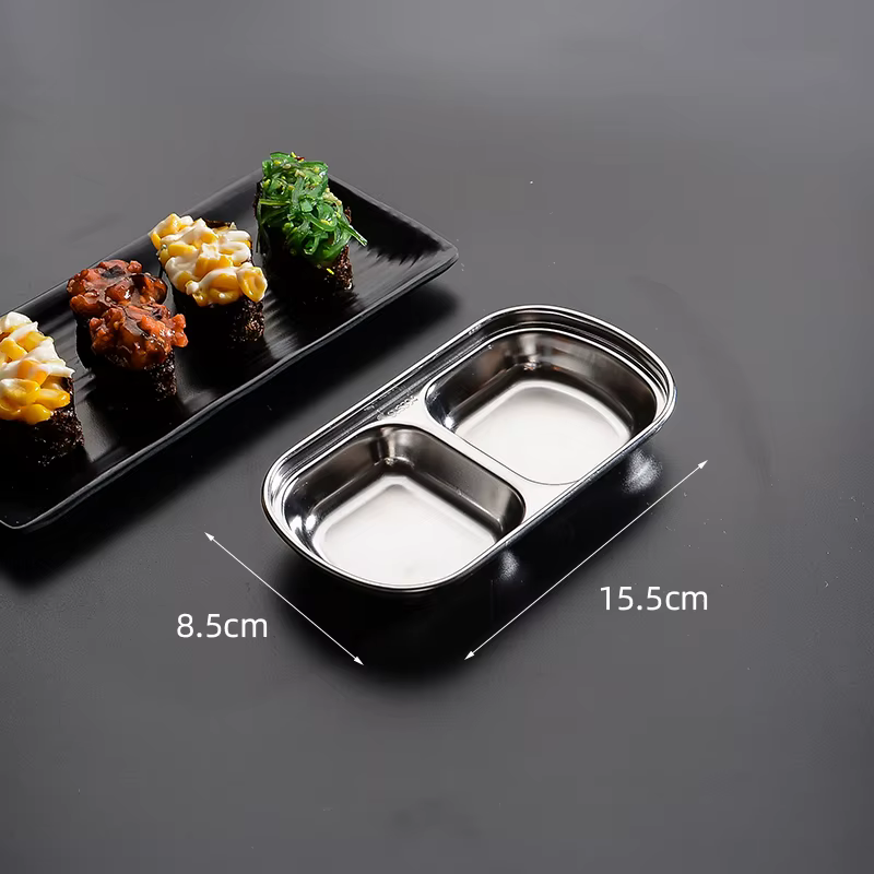 Bols à tremper divisés en acier inoxydable, assiette à Sauce, plateau à condiments pour BBQ, vinaigr