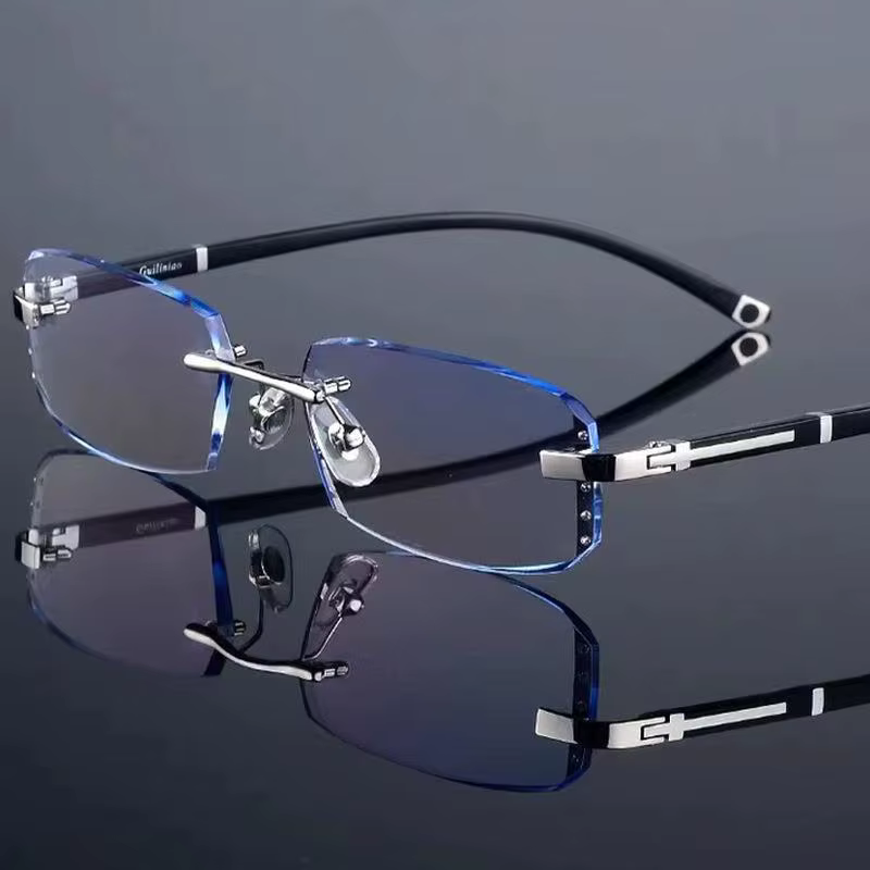 Lunettes de presbytie anti-bleu sans cadre pour hommes, lunettes à bords coupés, lunettes claires, a