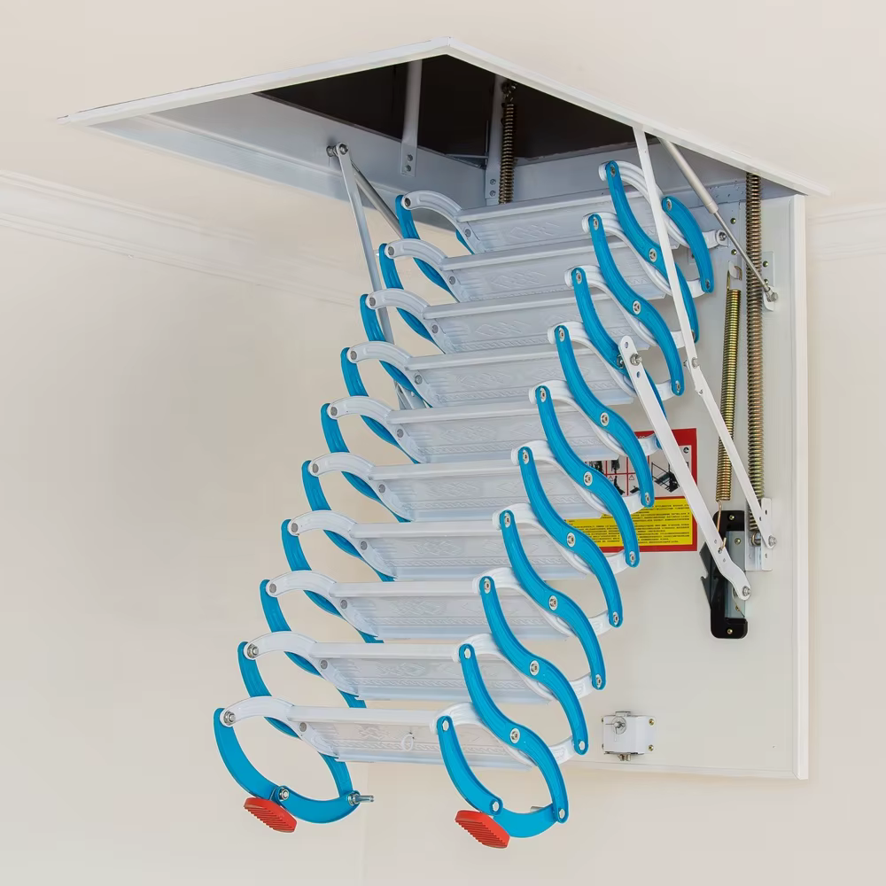 Échelle d'extension de plafond dissimulée en acier au carbone, escabeaux pliants à opération facile