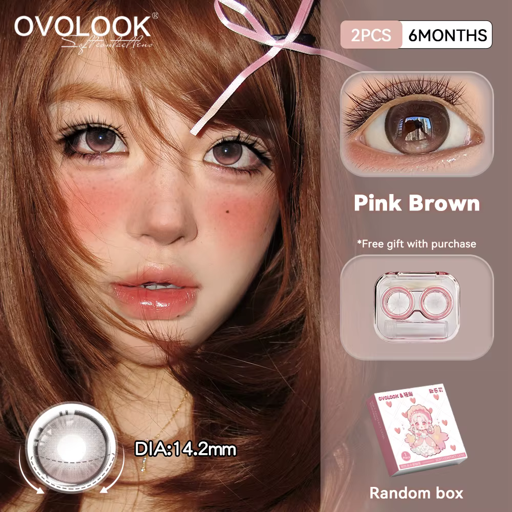 OVOLOOK-Lentilles de Contact Rose pour Myopie, Accessoire pour les Yeux avec Dioptries, Gris Naturel