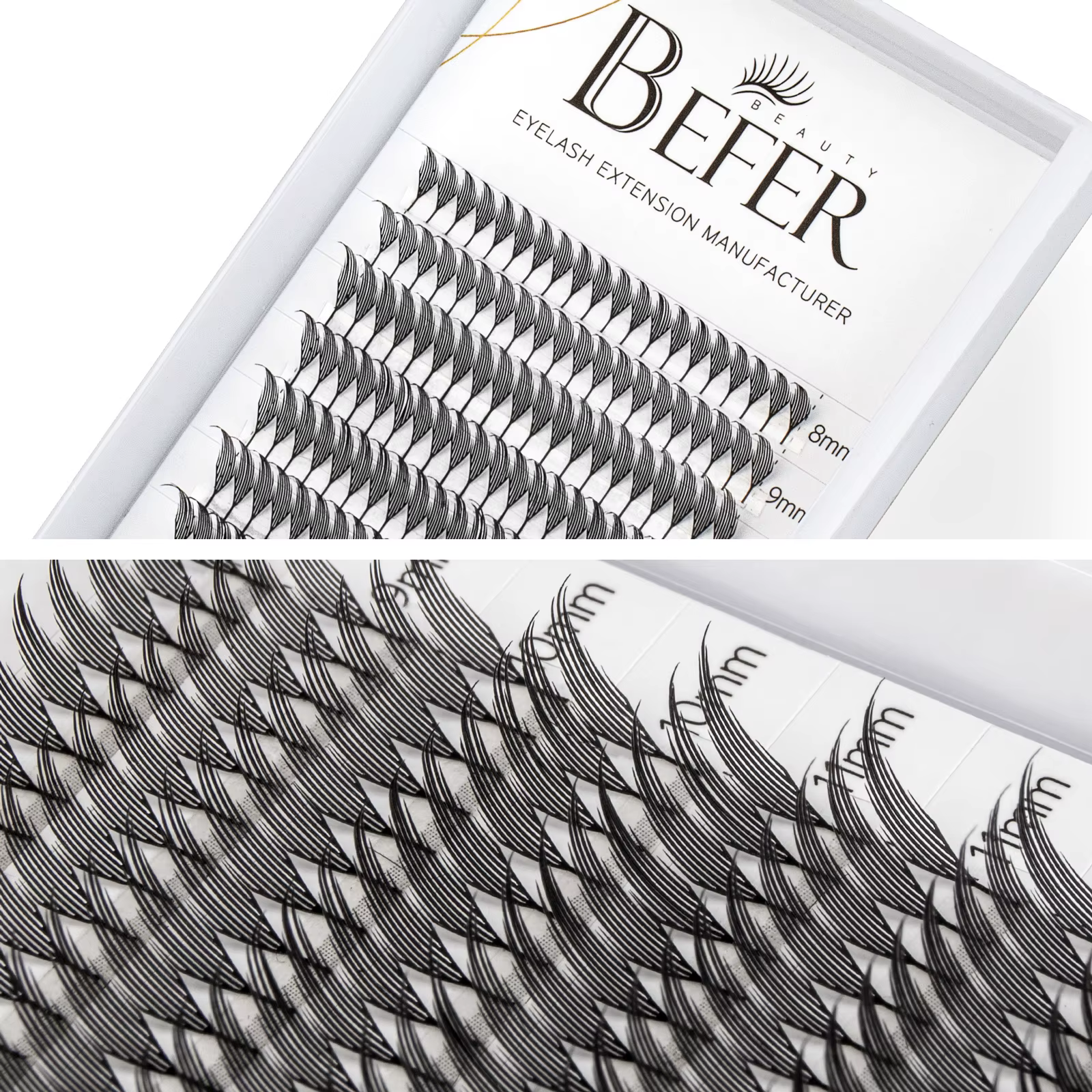 Befer Beauty-Extensions de Cils à Boucles C/D, 240 Grappes, Style Manga, Plume, Flora, Cat Eye, 8-15
