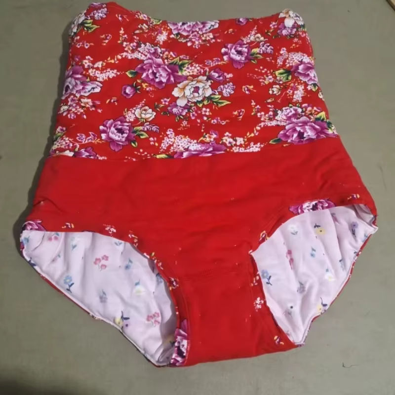 Slip taille haute en coton doux et rempli de fleurs pour femmes, slip bouffant et chaud pour le vent