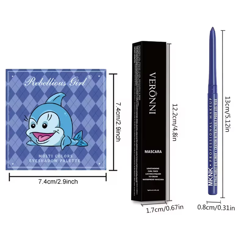 Ensemble de maquillage pour les yeux bleus, 3 pièces, palette de fards à paupières à paillettes mate