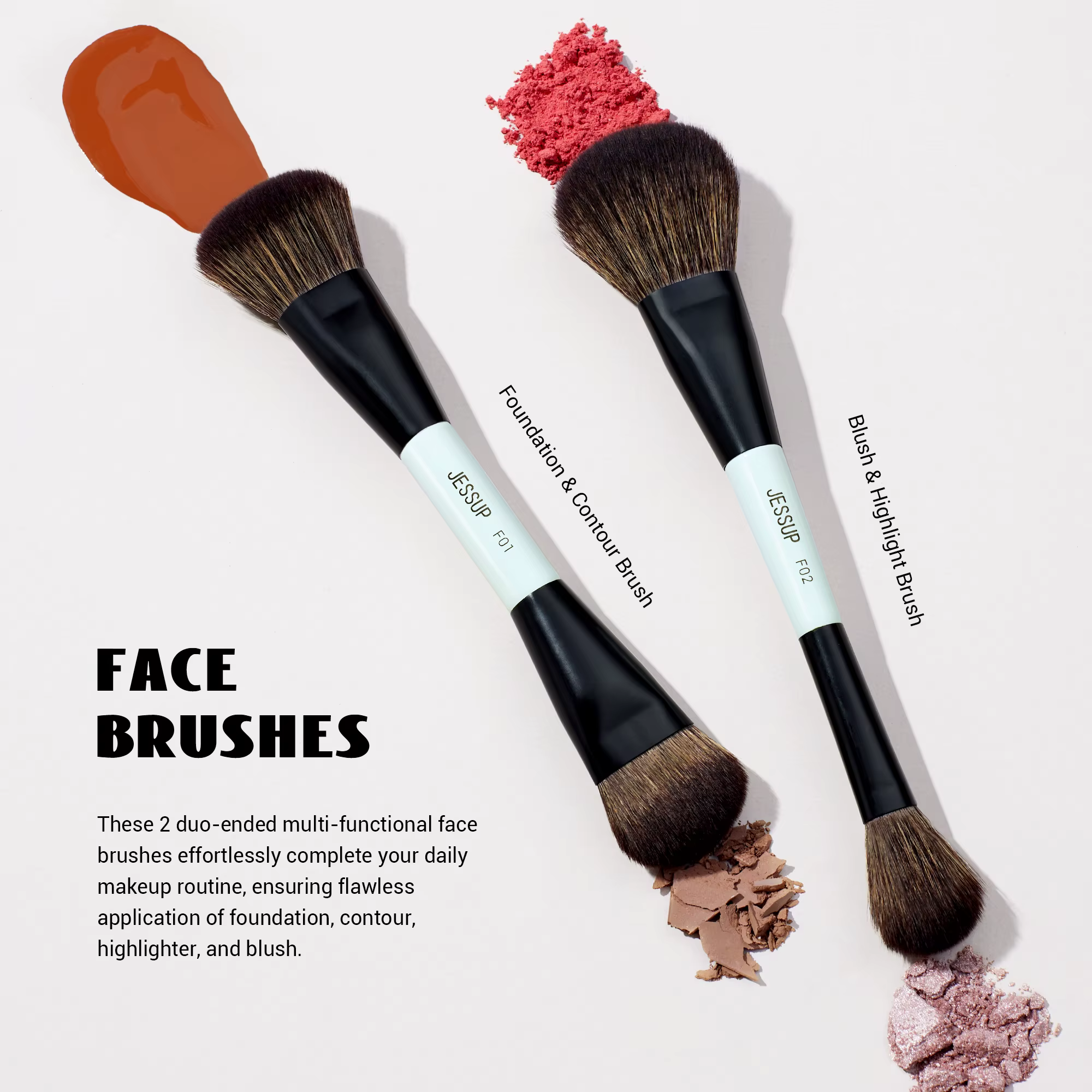 Jessup ensemble de pinceaux de maquillage pinceaux de maquillage Double face fond de teint Contour B