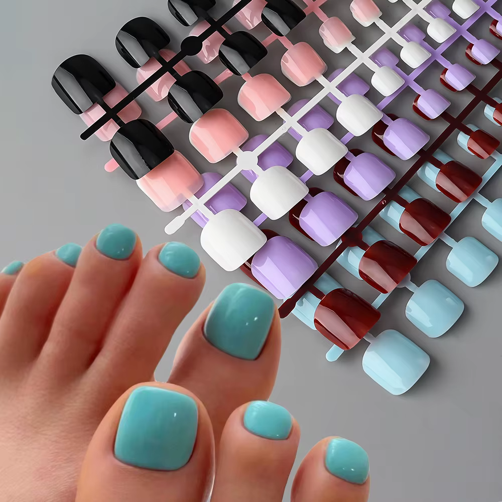 144 pièces faux ongles carrés courts bleu lac/blanc/rouge/nu presse sur ongles brillant couverture c