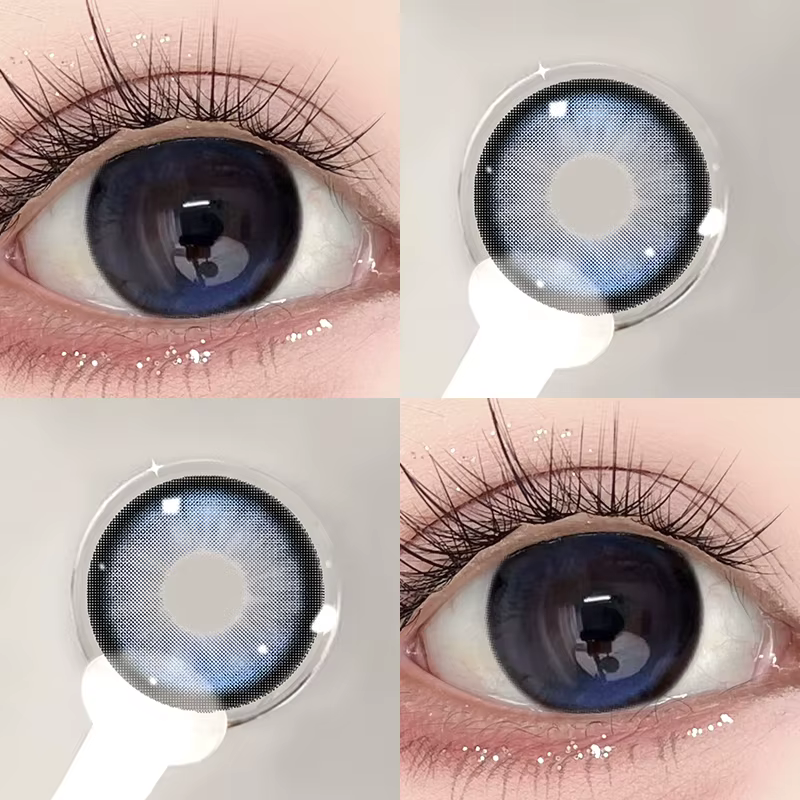 OVOLOOK - Lot de 2 lentilles de contact colorées bleu cristal, effet grands yeux, yeux de poupée, pu
