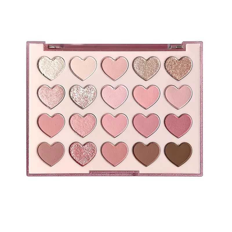 Palette de fards à paupières 20 couleurs en forme de cœur, finition scintillante rose violet nacré m