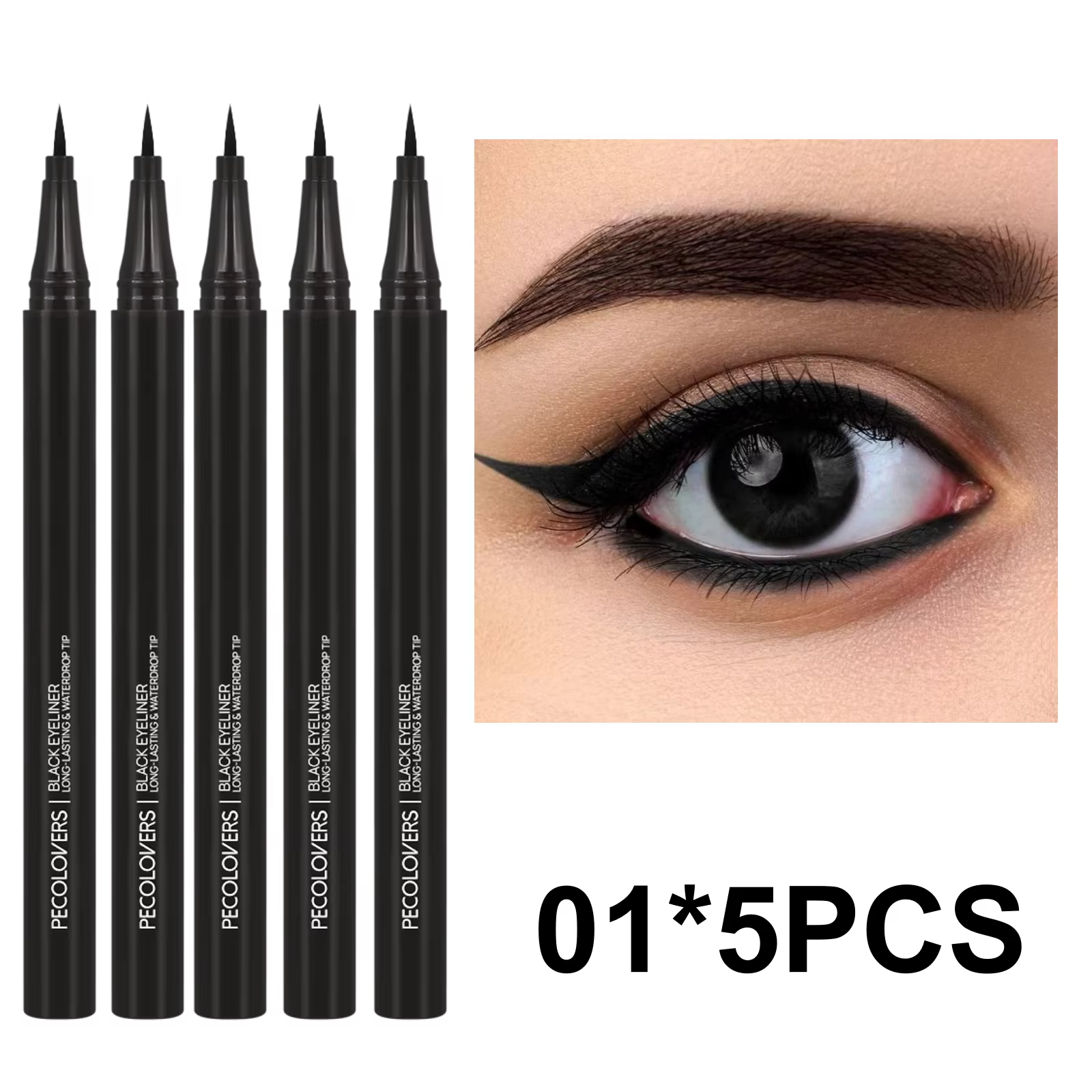 Stylo Eyeliner liquide lisse 5 pièces/ensemble, maquillage imperméable et durable, noir, pointe de s