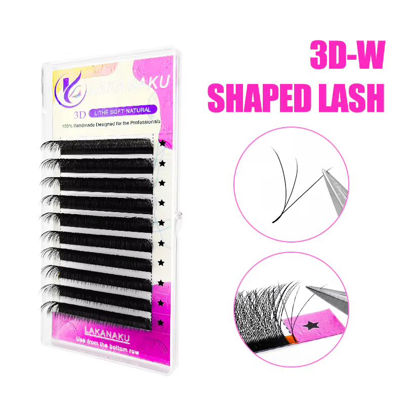 LAKANAKU 6 plateaux 3D W forme Extensions de cils Volume Francese Fans Fio 3W Cilios en forme de cil