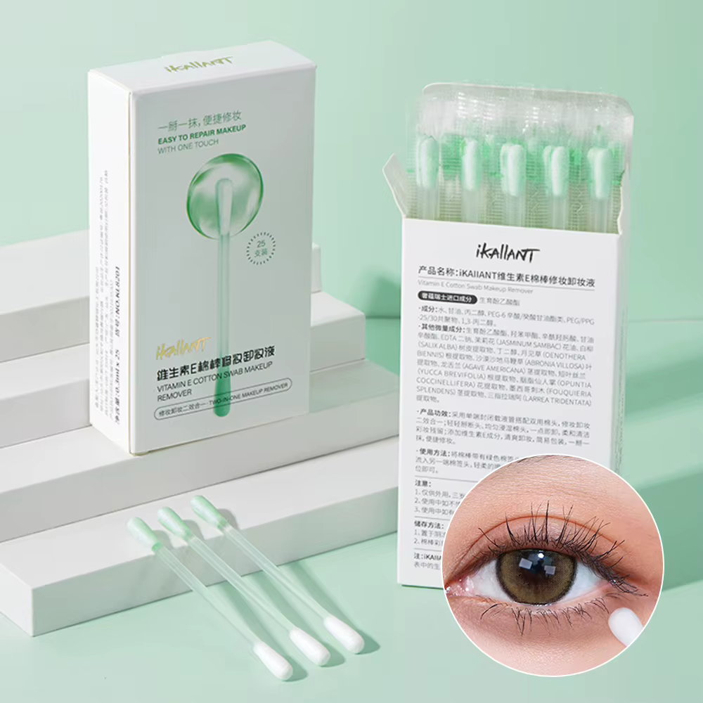 IkAllANT Coton-tige démaquillant - 25 pièces - Pré-empois avec un liquide nettoyant, pliable pour un
