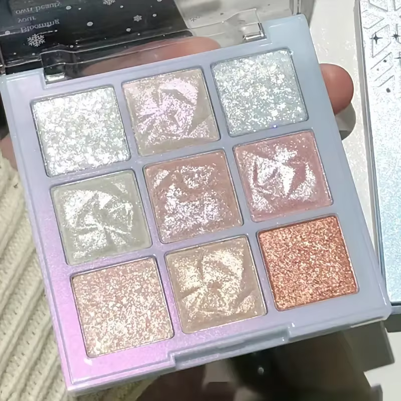 Fard à paupières flocon de neige 9 couleurs - Paillettes de perles scintillantes, tons argent et ros