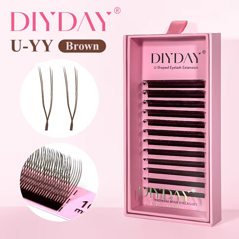 DIYDAY en forme de U YY cils bruns Premium PBT BASF YY brun foncé Extension de Faux cils Double couc