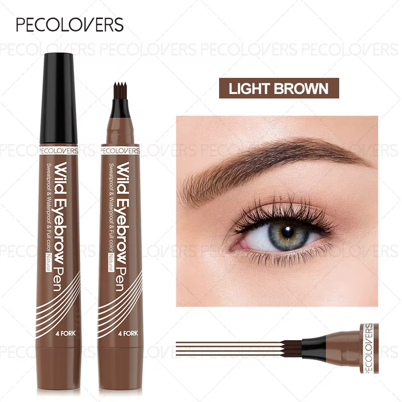 1 stylo à sourcils imperméable pour microblading avec 4 pointes en forme de fourche, longue tenue, a