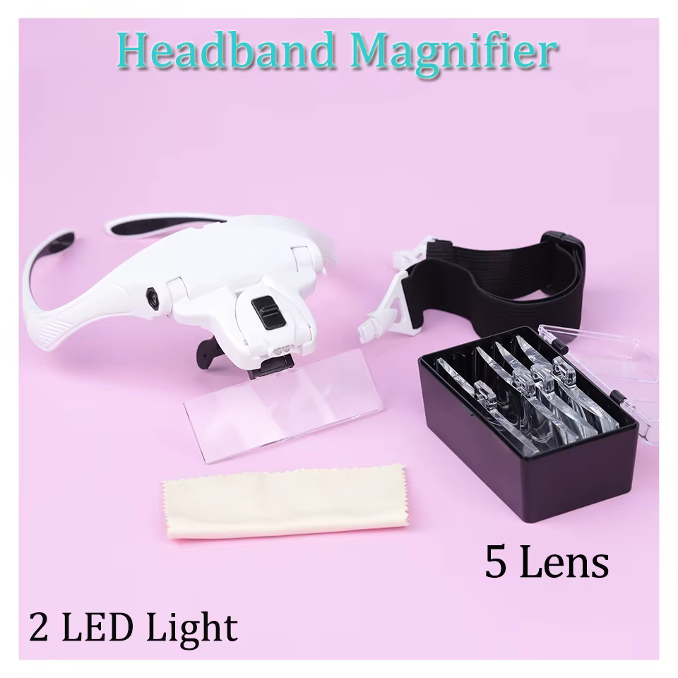 Extensions de cils 5 lentilles bandeau réglable loupe loupe lumière LED 1.5/2.5/3.5 loupes pour faux