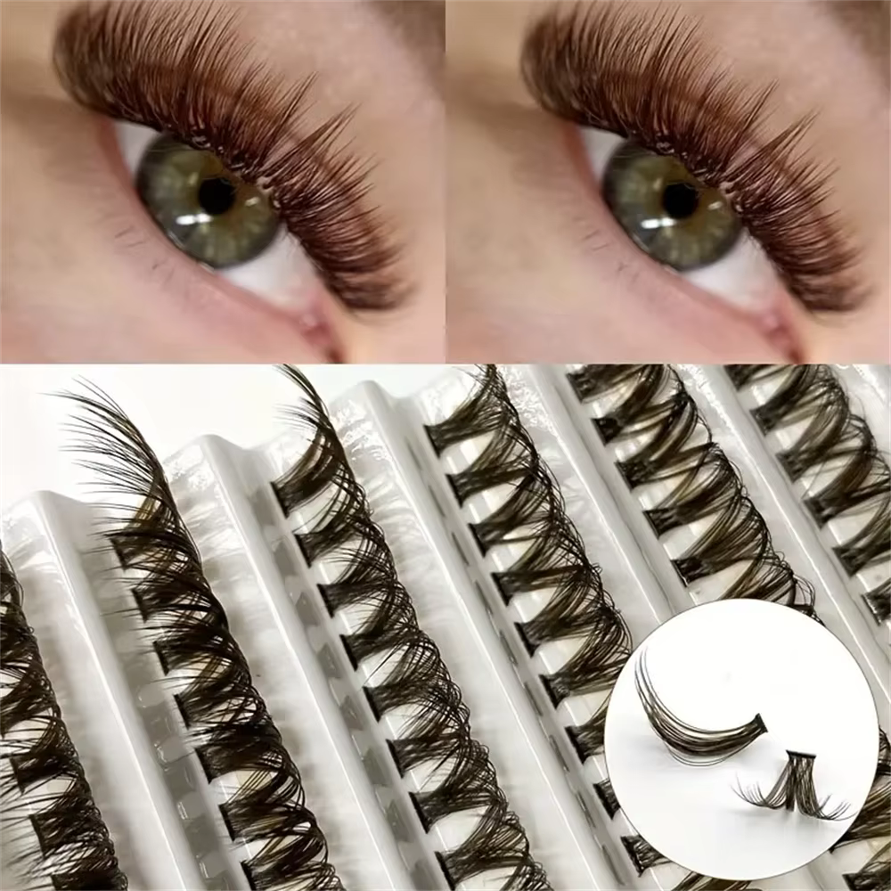 200 pièces cils en grappe marron 40D greffage Volume individuel Extension de cils outil de maquillag