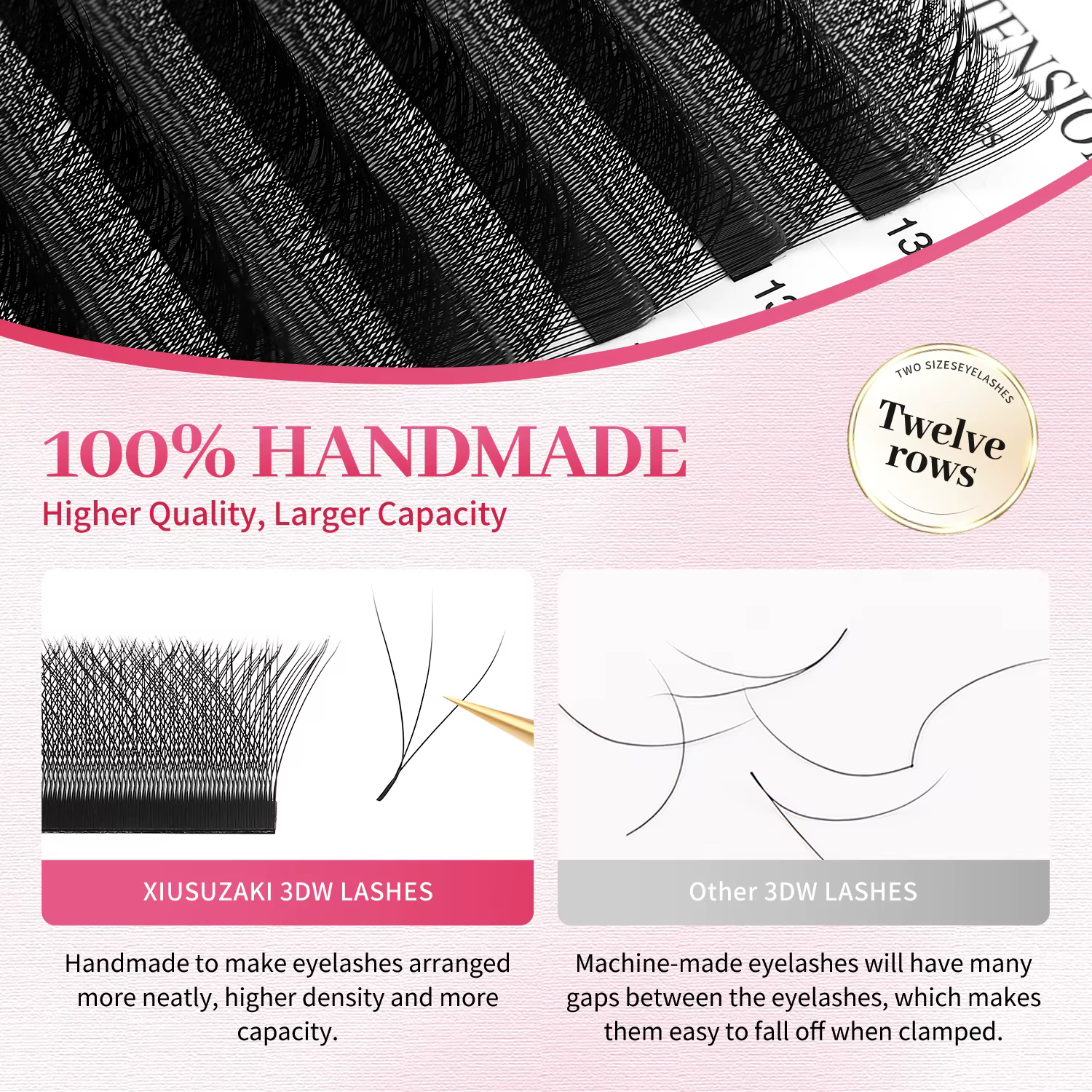 XIUSUZAKI 5 plateaux/lot Extensions de cils en forme de 3DW noir mat préfabriqué Volume ventilateurs