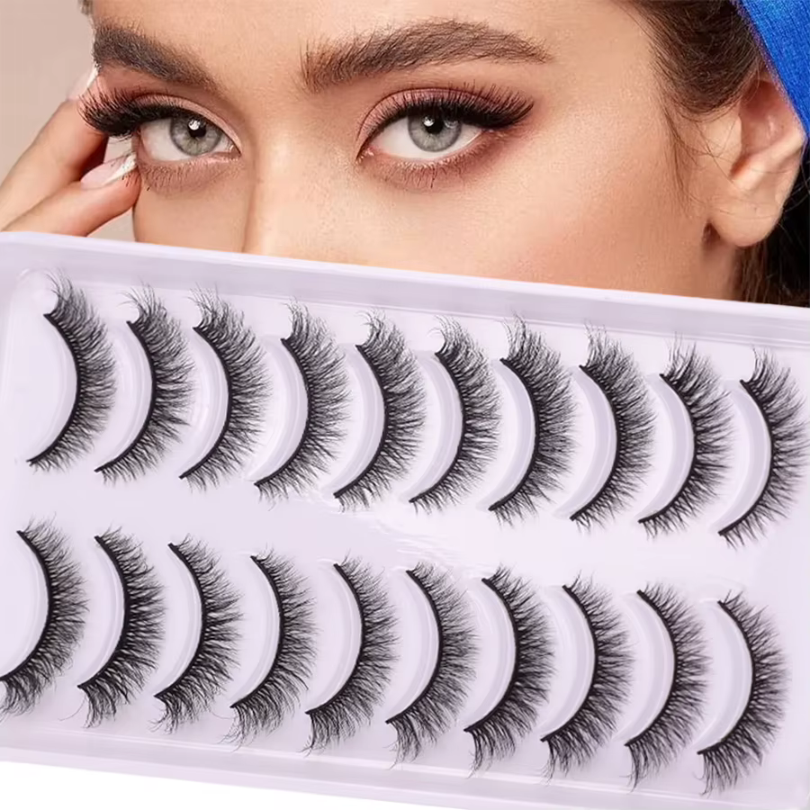 10 paires de faux cils épais et recourbés avec un effet de maquillage naturel en trois dimensions, d