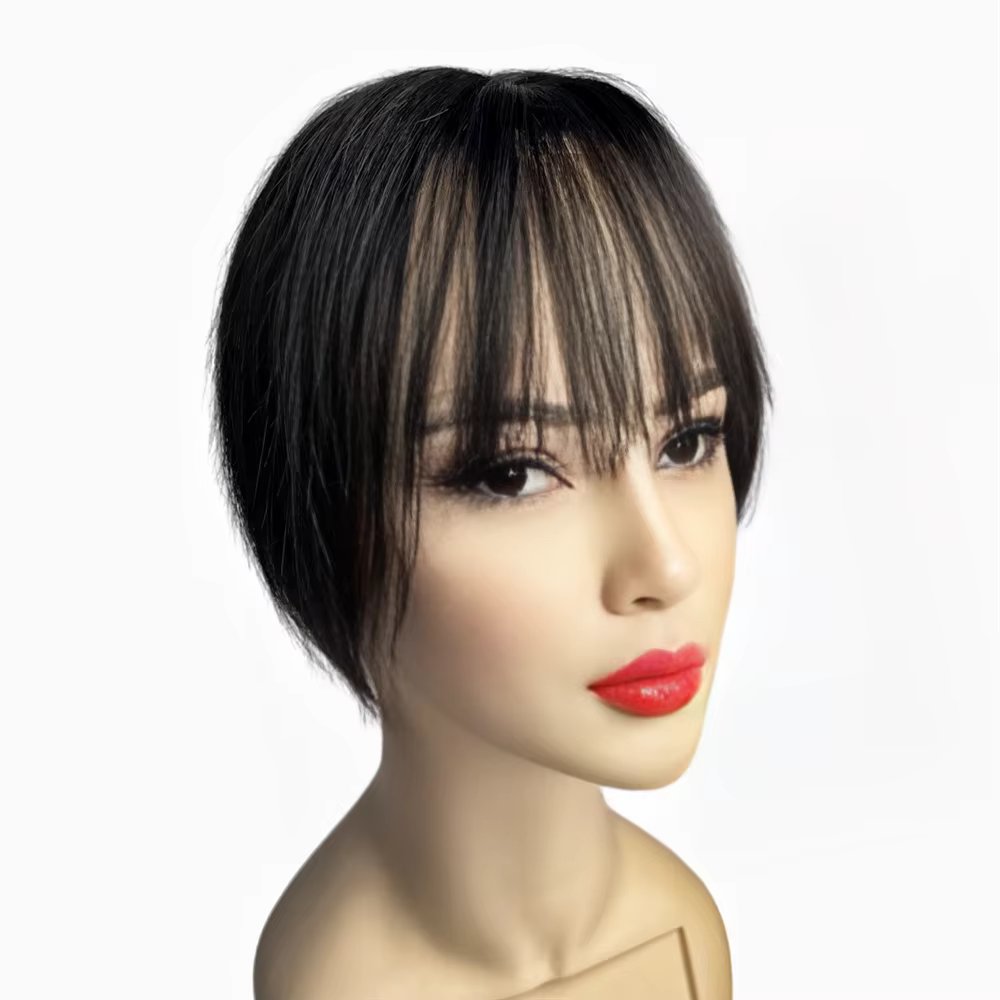 Compléments capillaires naturels en cheveux humains pour femmes avec frange, postiche à clipser avec