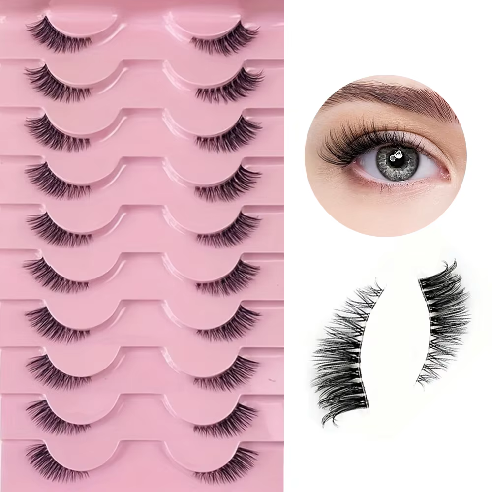10 paires demi-cils aspect naturel vaporeux moelleux oeil de chat Look naturel court Accent cils fin