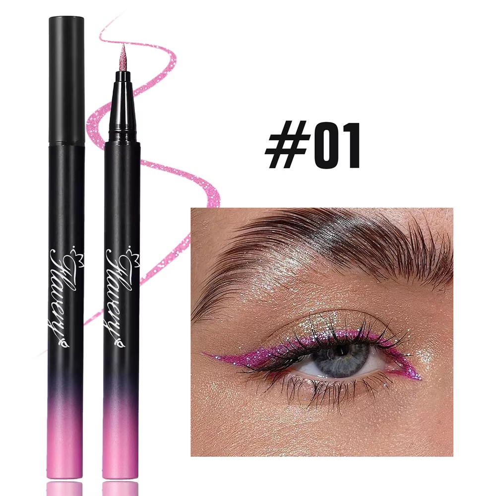 Stylo Eyeliner nacré fumé noir violet, paillettes métalliques scintillantes, liquide imperméable, ré