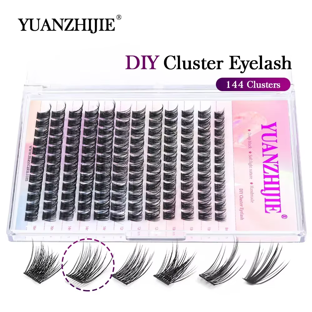Bricolage 144 cils en grappe YUANZHIJIE livraison gratuite faisceau segmenté naturel C/D Curl cils d