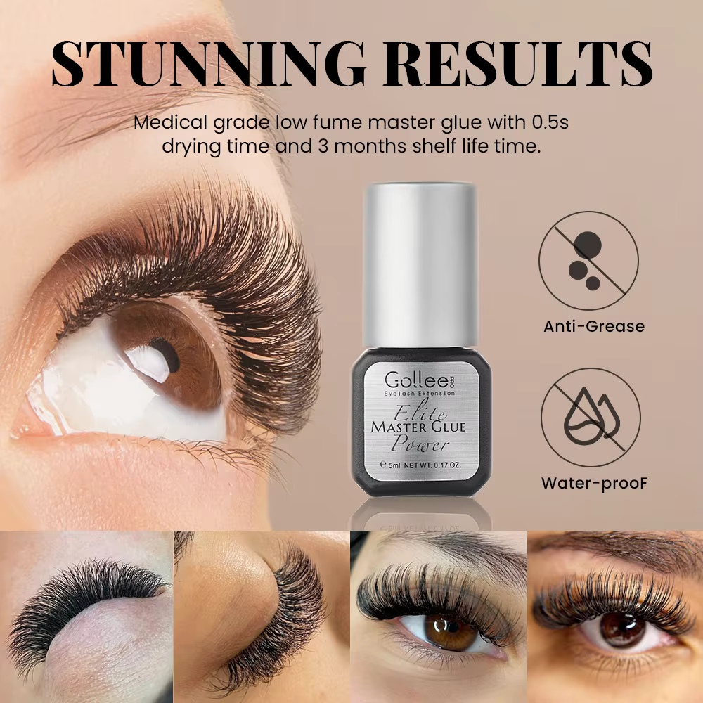 Colle pour extensions de cils Gollee 0,5s à séchage rapide 5ml, colle pour cils, tenue 6-8 semaines,