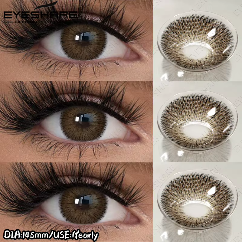 EYESHARE 1 Paire de Lentilles de Contact Colorées pour les Yeux Marron, Lentilles de Beauté Naturell